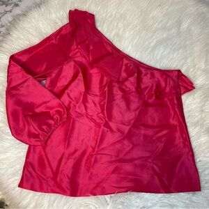 J. Crew One Shoulder Silk Shantung Top Brilliant Poppy Size 4 H1200 NWT